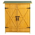 thumbnail image 1 of SESSLIFE 56"L x 19.5"W x 64"H Outdoor Storage Cabinet with Shelves, 3-tier Wooden Outdoor Storage Shed, Garden Lawn Backyard Storage Sheds, Natural Wood Color, TE2763, 1 of 10