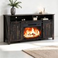 thumbnail image 1 of SESSLIFE 58" Fireplace TV Stand for TVs up to 65", Farmhouse Entertainment Center with Electric Fireplace, Sliding Barn Doors and Storage Cabinets, Black Brown, 1 of 8