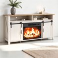 thumbnail image 1 of SESSLIFE 58" Fireplace TV Stand for TVs up to 65", Farmhouse Entertainment Center with Electric Fireplace, Sliding Barn Doors and Storage Cabinets, Washed White, 1 of 8