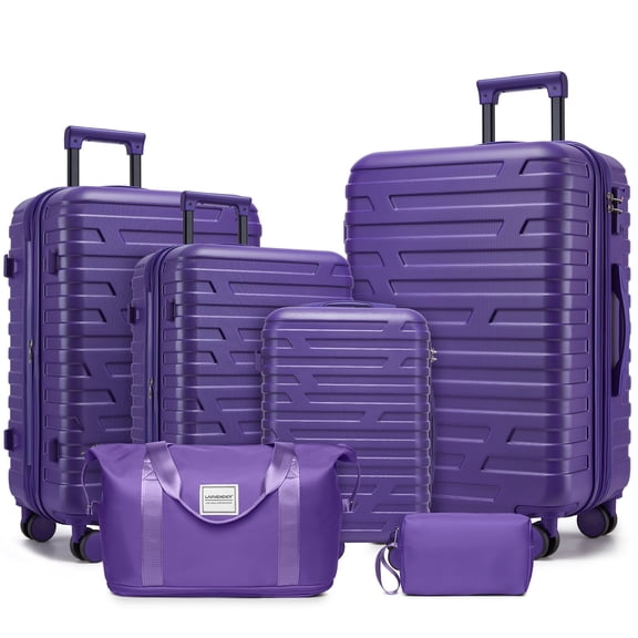 SESSLIFE 6 Piece Hardside Luggage Set with Duffel Bag, Expandable ABS Suitcases with TSA Lock and Spinner Wheels, Lightweight Travel Luggage Set 18 20 24 28 Inch, Purple