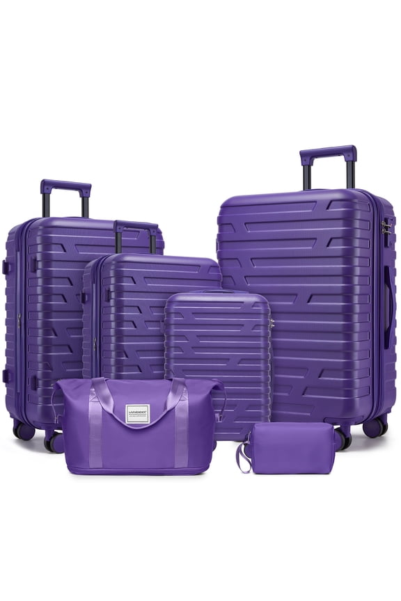 6 Piece Hardside Luggage Set with Duffel Bag, Expandable ABS Suitcases with TSA Lock and Spinner Wheels, Lightweight Travel Luggage Set 18 20 24 28 Inch, Purple