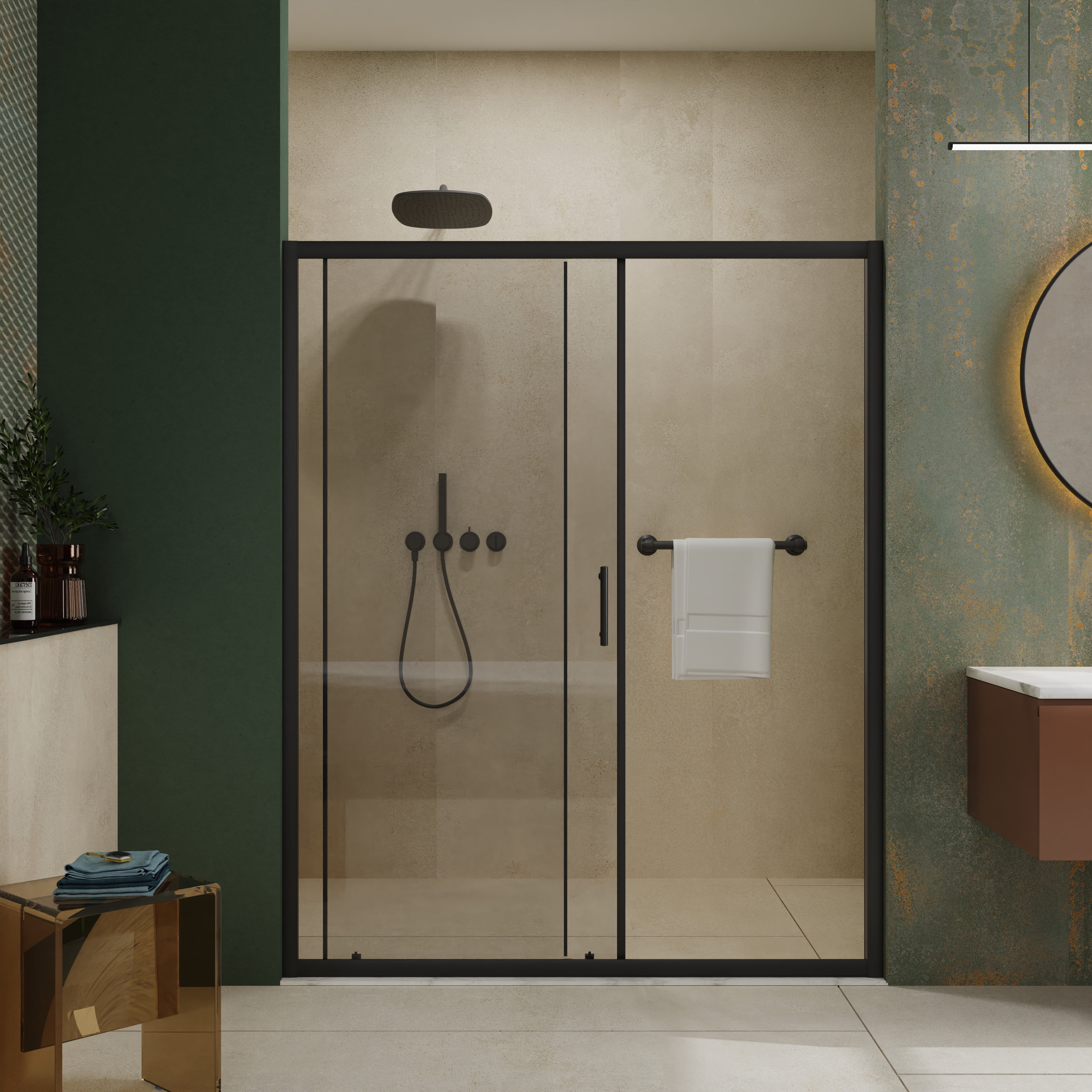 SESSLIFE 60x72 Inch Sliding Shower Door, 1/5 inch Thick Clear Tempered Glass Shower Door with Stainless Steel Handle, Adjustable Width Anti-Leak Bathroom Door for Bathroom, Matte Black