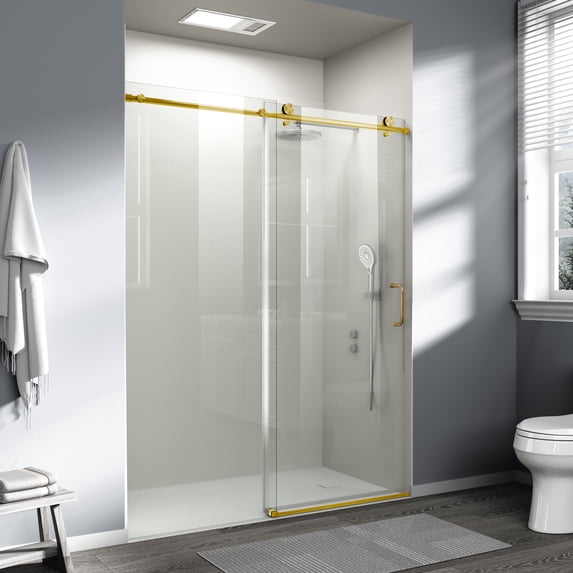 SESSLIFE 56–60"Wx76"H Frameless Sliding Shower Door, 1/4 Inch Adjustable Bathroom Doors with Tempered Glass, Anti-Leak Seal for Walk-in Shower, Golden