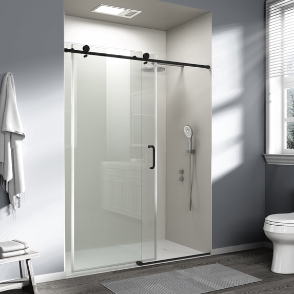 SESSLIFE 56–60"Wx76"H Frameless Sliding Shower Door, 1/4 Inch Adjustable Tempered Glass with Installation Guide, Anti-Leak Seal for Walk-in Shower, Matte Black