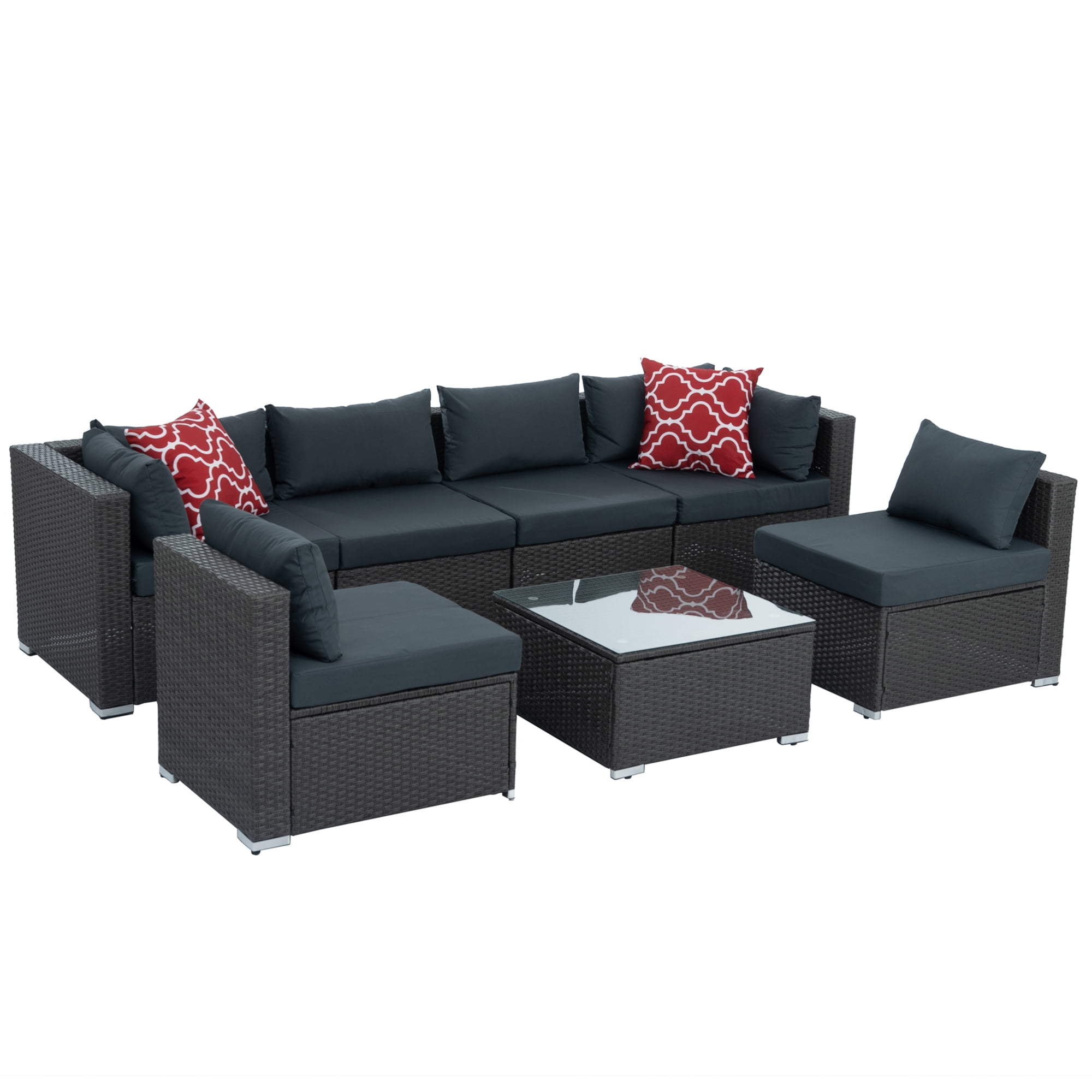 SESSLIFE 7Piece Sectional Patio Furniture, Gray Rattan Outdoor