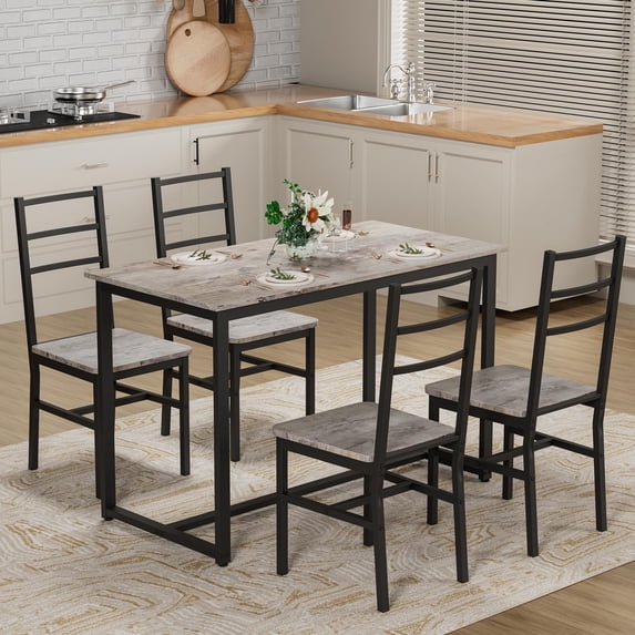 SESSLIFE Rectangular 7 Pieces Dining Set with 6 Chairs, Artificial ...