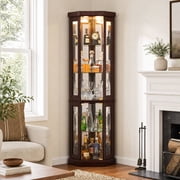 SESSLIFE 70 Tall Corner Curio Cabinet with Glass Doors and Lighting, Lighted Display Cabinet with 5-Tier Adjustable Shelves for Living Room Bedroom, Easy Assembly