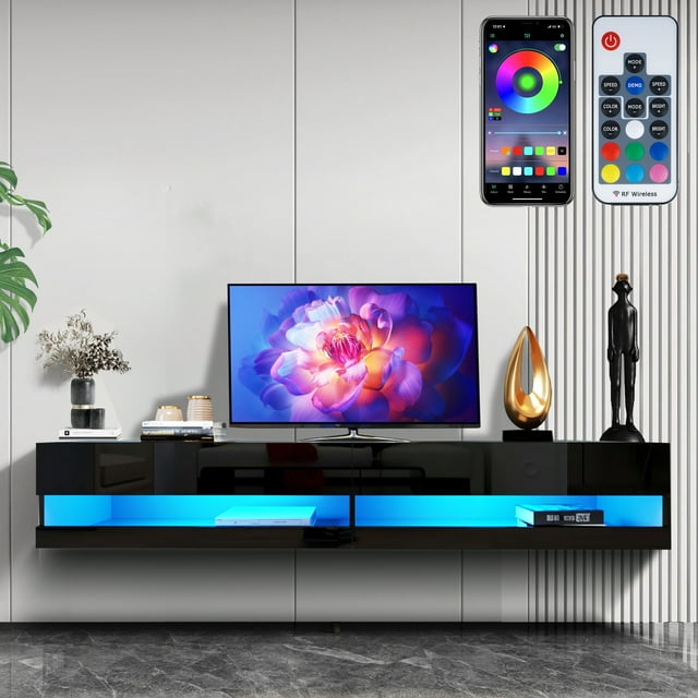 "SESSLIFE 71"" Floating TV Stand with LED Lights, Wall Mounted, Large