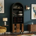 thumbnail image 1 of SESSLIFE 71 Inch Pantry Cabinet with Wine Rack and Glass Holder, Arched Black Design for Coffee Bar and Whiskey Corner, Freestanding Storage for Dining Room, Black Natural, 1 of 7