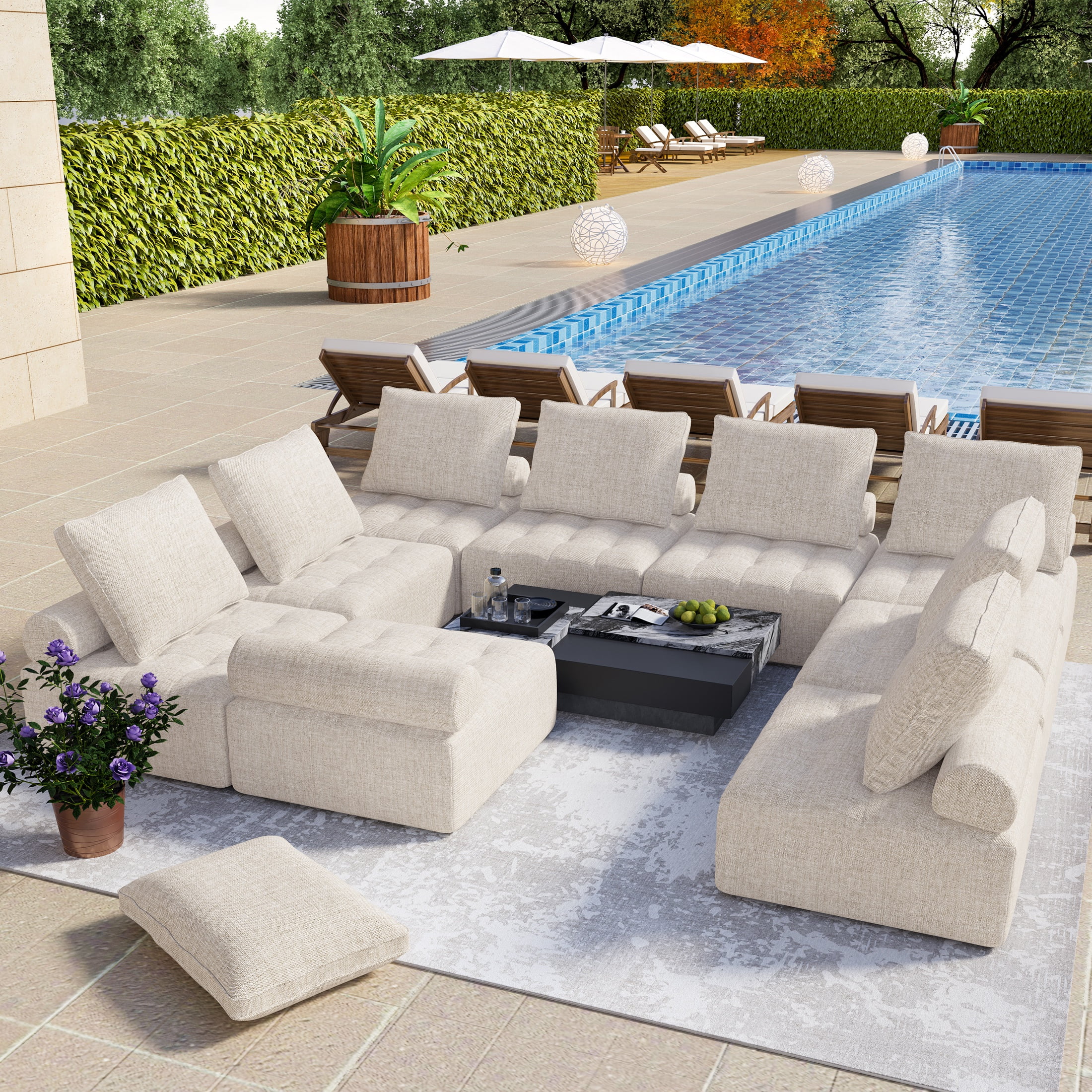SESSLIFE 9-Piece Outdoor Sectional Sofa Set, Modern Patio Furniture