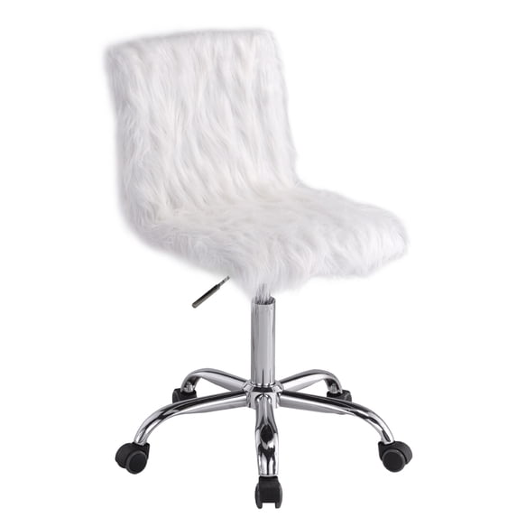 SESSLIFE Adjustable Swivel Vanity Chair, Faux Fur Upholstery Chair for Bedroom Office Vanity Room, Cute White Chair for Women Girls, Armless Office Chair with Adjustable Height and Wheels, X2484
