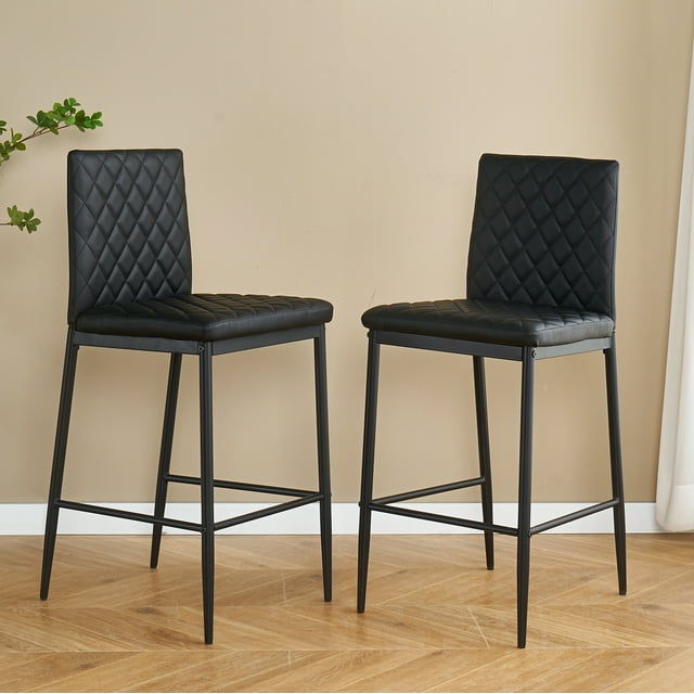 SESSLIFE Bar Chair Set of 2, Counter Height Bar Stools for Kitchen Counter, Black Kitchen Stools with Black Legs, Barstools for Restaurant, Coffee Shop