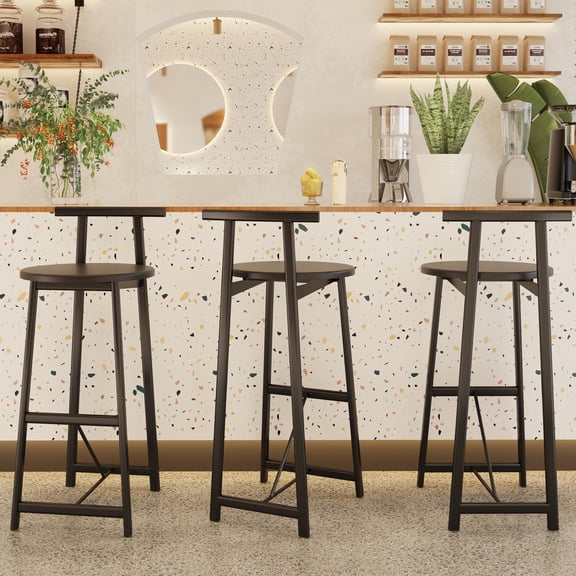 ENYOPRO Bar Chairs Set of 3, Counter Height Bar Chairs for Kitchen Counter, Black Color Kitchen Chairs with Metal Legs, Bar Chairs for Restaurant, Coffee Shop