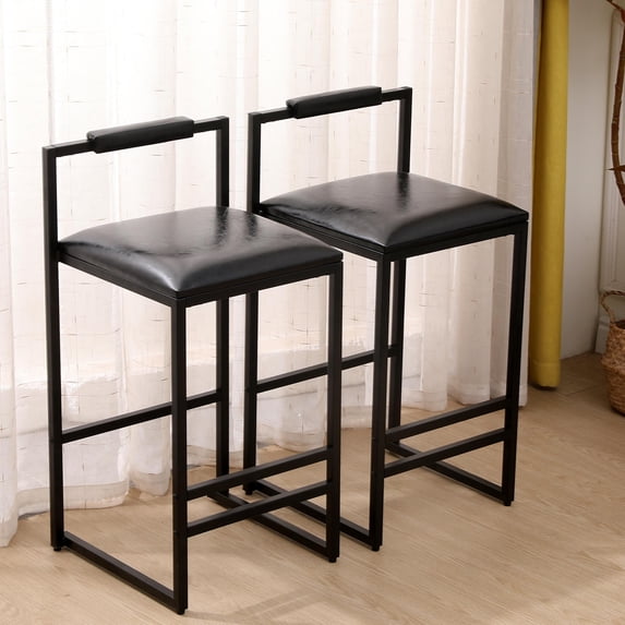 SESSLIFE Bar Chairs Set of 2, Counter Height Bar Chairs for Kitchen Counter, PU Kitchen Chairs with Metal Legs, Bar Chairs for Restaurant, Coffee Shop, Black