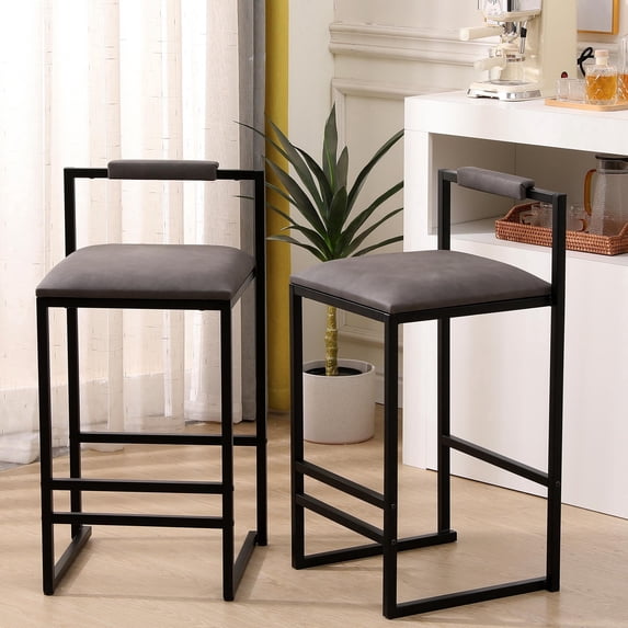 SESSLIFE Bar Chairs Set of 2, Counter Height Bar Stools with PU Leather & Metal Frame, Barstools for Kitchen Counter, Island, Dining Room, Gray