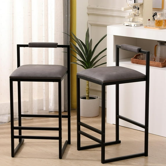 ENYOPRO Bar Chairs Set of 2, Counter Height Bar Chairs for Kitchen Counter, PU Kitchen Chairs with Metal Legs, Bar Chairs for Restaurant, Coffee Shop, Gray