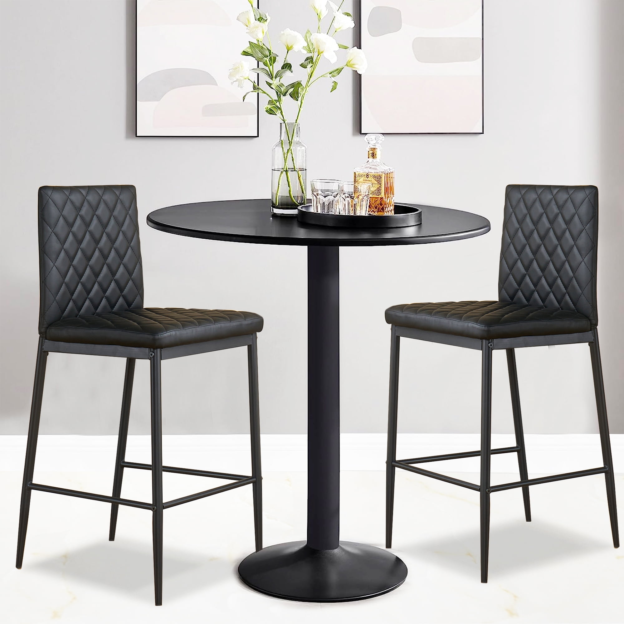 SESSLIFE Black Bar Stools Set of 2, Kitchen Bar Stools Bar Chairs Breakfast Bar Stools Counter