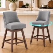 SESSLIFE Gray Bar Stools with Back Set of 2, 26" Counter Height Swivel Bar Stools, Upholstered Farmhouse Counter Stools with Solid Wood Legs, Bar Chairs for Kit