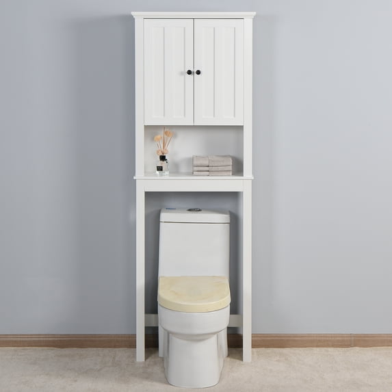 SESSLIFE Bathroom Organizer Over Toilet with Adjustable Shelves and Door, Wooden Behind The Toilet Shelf, Multifunctional Bathroom Cabinet Storage, 23.62" L x 7.72" W x 67.32" H, TE2083