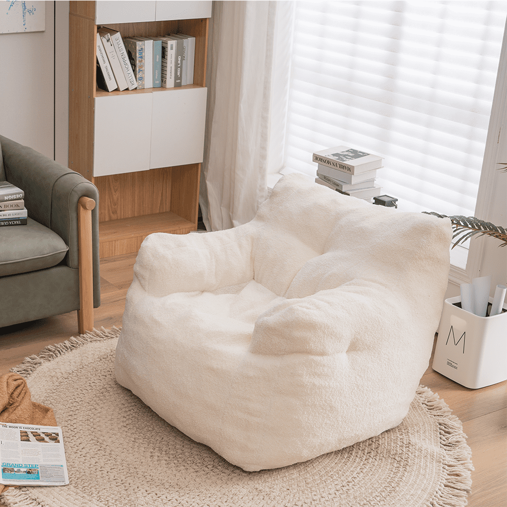 Sesslife Sofa Cover Large Bean Bag Chairs Seat, Couch Sofa Cover Indoor For Adults Kids, 37"x18.9"x27.56", White