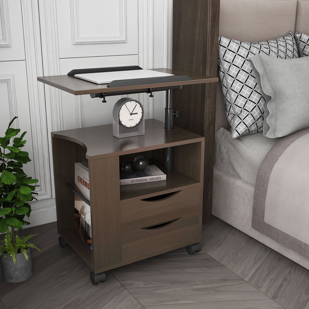 SESSLIFE Bedside Table Workstation, Swivel Tilt Wooden Nightstand with