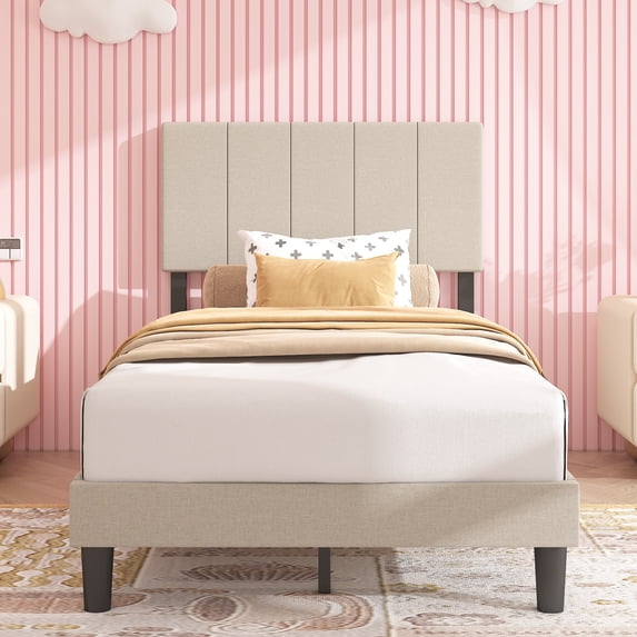 Sesslife Twin Size Bed Frame with Soft Headboard, Upholstered Platform Bed with Wood Slat Support, Hold 500 LBS, Easy Assembly