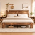 thumbnail image 1 of SESSLIFE King Size Bed Frame with Headboard, Rustic Wood and Metal Platform Bed, Farmhouse King Bed Frame with Under Bed Storage, No Box Spring Needed, Rust Brown, 1 of 9