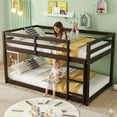 thumbnail image 1 of SESSLIFE Bunk Bed Twin Over Twin, Low Floor Bunk Bed with Guard Rails for Dorm, Small Space, No Box Spring Needed (Espresso), 1 of 7