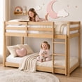 thumbnail image 1 of Solid Wood Low Bunk Bed for Boys Girls, Sesslife Twin Over Twin Bunk Bed with Guardrails & Ladder, Non-Toxic Finish, No Box Spring Needed, Easy Assembly, Natural, 1 of 7