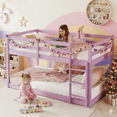 thumbnail image 1 of SESSLIFE Bunk Bed Twin Over Twin, Low Floor Bunk Bed with Guard Rails for Dorm, Small Space, No Box Spring Needed (Pink), 1 of 7