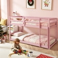 thumbnail image 1 of Twin over Twin Bunk Bed, Sesslife Low Floor Wood Bunk Bed Frame with Guardrails and Ladder, Space Saving Bunk Bed for Bedroom, No Box Spring Needed, Pink, 1 of 7