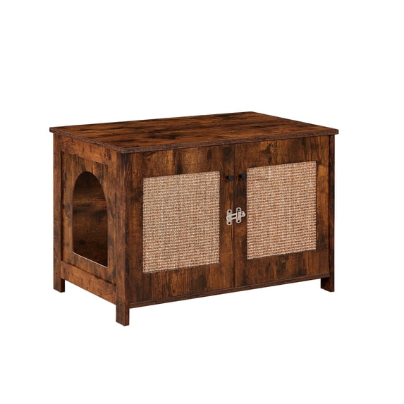ENYOPRO Cat Litter Box Enclosure, Wood Hidden Cat Litter Box Furniture with Double Doors, Spacious Storage, Rustic Brown Cat House Washroom Storage Bench, TE2164