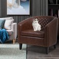 thumbnail image 1 of SESSLIFE Classic Brown Leather Upholstered Accent Arm Chair Soft Barrel Club Chairs for Living Room Comfy Single Sofa Office Guest Chatting Chair with Solid Wood Legs and Nailhead for Bedroom, 1 of 7