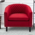 thumbnail image 1 of SESSLIFE Classic Red Leather Upholstered Accent Arm Chair Soft Barrel Club Chairs for Living Room Comfy Single Sofa Office Guest Chatting Chair with Solid Wood Legs and Nailhead for Bedroom, 1 of 7