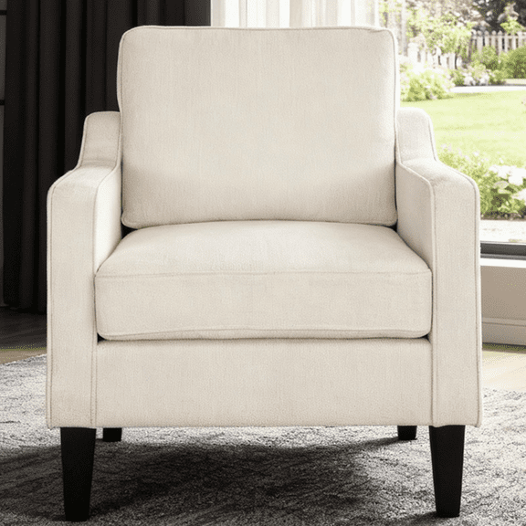 SESSLIFE Wider Seat Accent Chair, Comfy Arm Chair Mid Century Modern Sofa Chair for Small Spaces Bedroom, Home Offfice, Apartment(White)