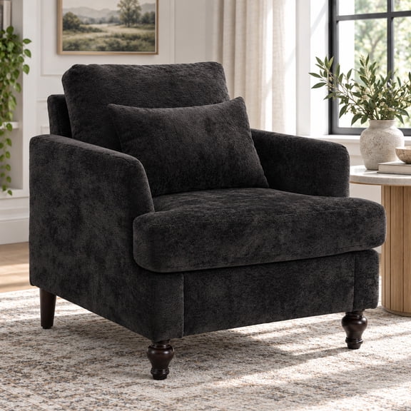 SESSLIFE Accent Chair, Comfy Upholstered Armchair with Wide Seat, Mid Century Modern Reading Chair for Living Room Bedroom, Home Office, Small Spaces, Black