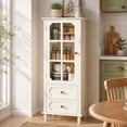 thumbnail image 1 of SESSLIFE Small Pantry Cabinet with Glass Door and Drawers, Kitchen Cabinet with Adjustable Shelves, Pantry Storage Cabinet for Dining Room, Coffee Nook and Small Spaces, White, 1 of 11