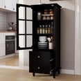 thumbnail image 1 of SESSLIFE Small Pantry Cabinet with Glass Door and 2 Drawers, Freestanding Storage Cabinet with Adjustable Shelves for Kitchen, Dining Room, Coffee Bar and Small Spaces, Black, 1 of 11