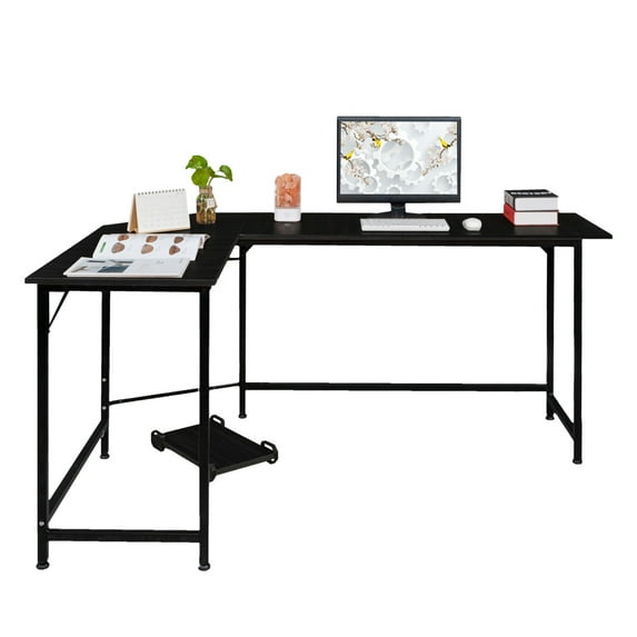 SESSLIFE Computer L-Shaped Desk, Corner Computer Desk, PC Laptop Study Table Workstation, Black Home Office L-Shaped Desk, Study Writing L-Shaped Desk
