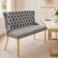 thumbnail image 1 of SESSLIFE Velvet Dining Bench with Back, 2 Seat Upholstered Banquette Bench with Nailhead Trim and Stainless Steel Legs, Dining Room Bench for Kitchen, Entryway, Gray, 1 of 8