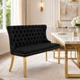thumbnail image 1 of SESSLIFE Velvet Dining Bench with Back, 2 Seat Upholstered Banquette Bench with Nailhead Trim and Stainless Steel Legs, Dining Room Bench for Kitchen, Entryway, Black, 1 of 9