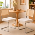 thumbnail image 1 of SESSLIFE Dining Chairs Set of 2, Rattan Cane Back Dining Room Chairs with Velvet Upholstered Seat, Cantilever Kitchen Chairs with Chrome Frame, 300 lbs, Beige, 1 of 10