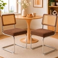 thumbnail image 1 of SESSLIFE Dining Chairs Set of 2, Rattan Cane Back Dining Room Chairs with Linen Upholstered Seat, Cantilever Kitchen Chairs with Chrome Frame, 300 lbs,Coffee, 1 of 10