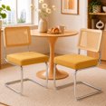 thumbnail image 1 of SESSLIFE Dining Chairs Set of 2, Rattan Cane Back Dining Room Chairs with Velvet Upholstered Seat, Cantilever Kitchen Chairs with Chrome Frame, 300 lbs, Gold, 1 of 10