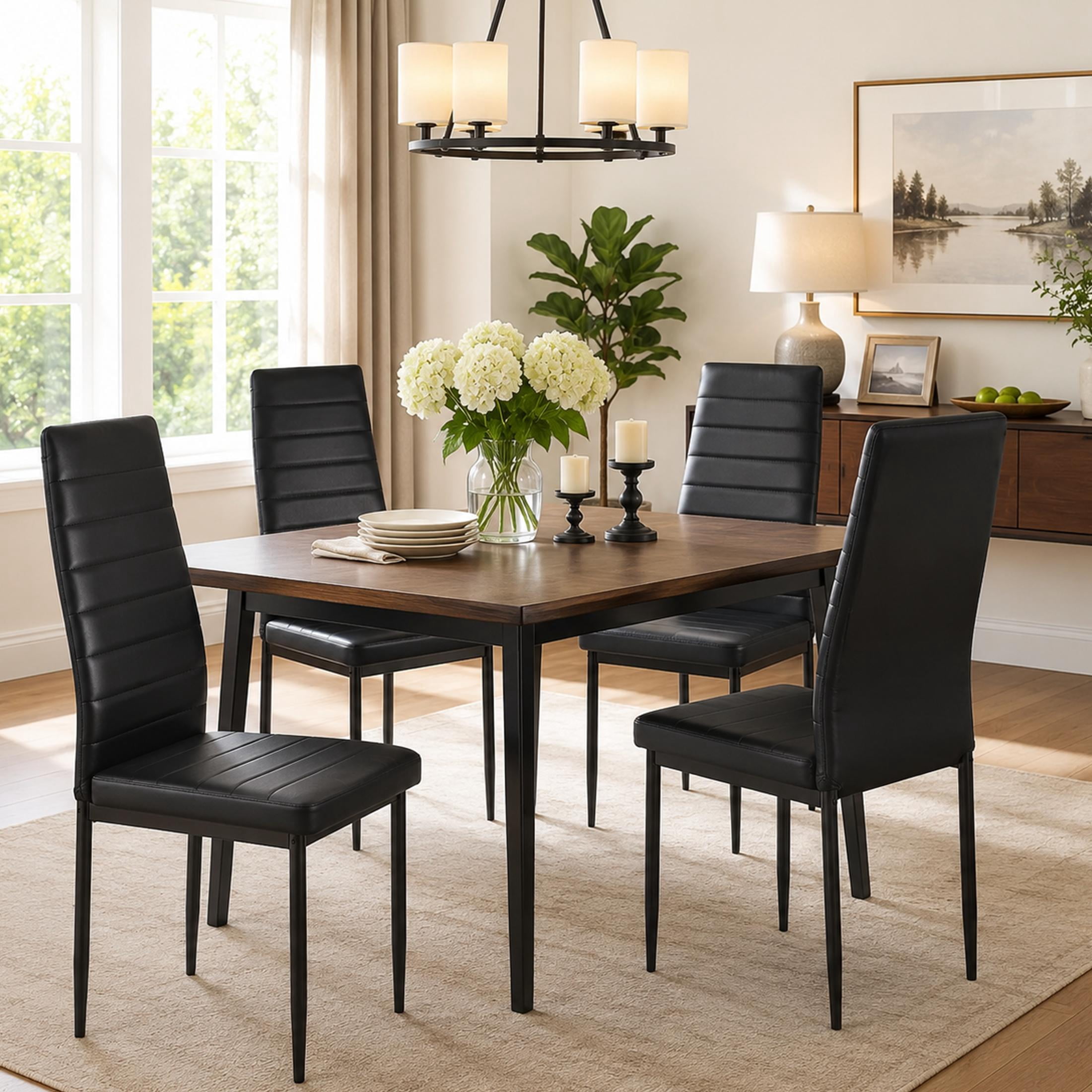 SESSLIFE Dining Chairs Set of 4, PU Leather Kitchen Chairs with Padded High Back for Kitchen Living Room Restaurant,Black(Only 4 Chairs)