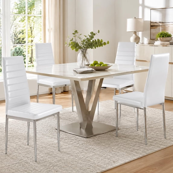 SESSLIFE Dining Chairs Set of 4, PU Leather Kitchen Chairs with Padded High Back for Kitchen Living Room Restaurant,White(Only 4 Chairs)