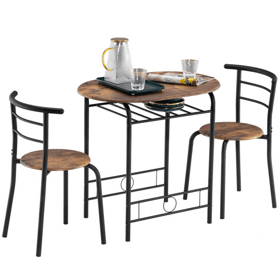 SESSLIFE Dining Table Set for 2, Modern Kitchen Table and Chairs Set, P2 Board Iron Compartment 1 Table 2 Chairs Dining Table and Chair Set for Living Room, Kitchen, Dining, Compact Space