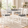 thumbnail image 1 of SESSLIFE Dining Table Set for 4, Counter Height Kitchen Table Set with Square Table and 4 Upholstered Chairs, Solid Wood Dining Room Set for 4, Space-Saving, Grey & White, 1 of 9