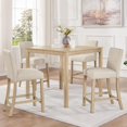 thumbnail image 1 of SESSLIFE Dining Table Set for 4, Counter Height Kitchen Table Set with Square Table and 4 Upholstered Chairs, Solid Wood Dining Room Set for 4, Space-Saving, Light Oak, 1 of 10