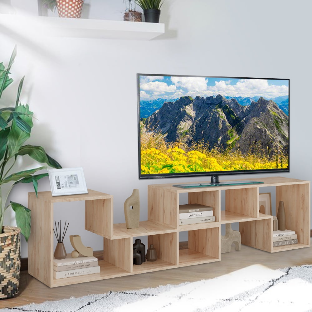 SESSLIFE Double L Shaped TV Stand Convertible Television Stands Display Shelf Wooden Entertainment Center Combination TV Cabinet with Storage TV